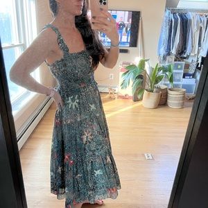 Ulla Johnson Annisa floral ruffle midi dress cotton sz 6 green color